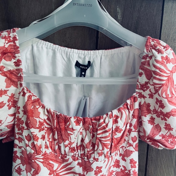 AQUA Puff Sleeve Mini Floral Lined Cotton Population Dress - Exclusive Size XS - Picture 8 of 16